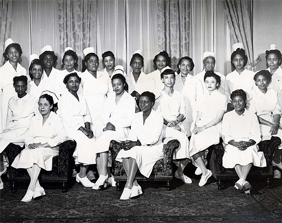 Mercy Hospital Nursing Staff, Miss Lula G. Warlick standing, 3rd from right