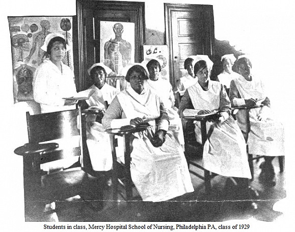 Students in class, Mercy-Douglass Hospital, 1929